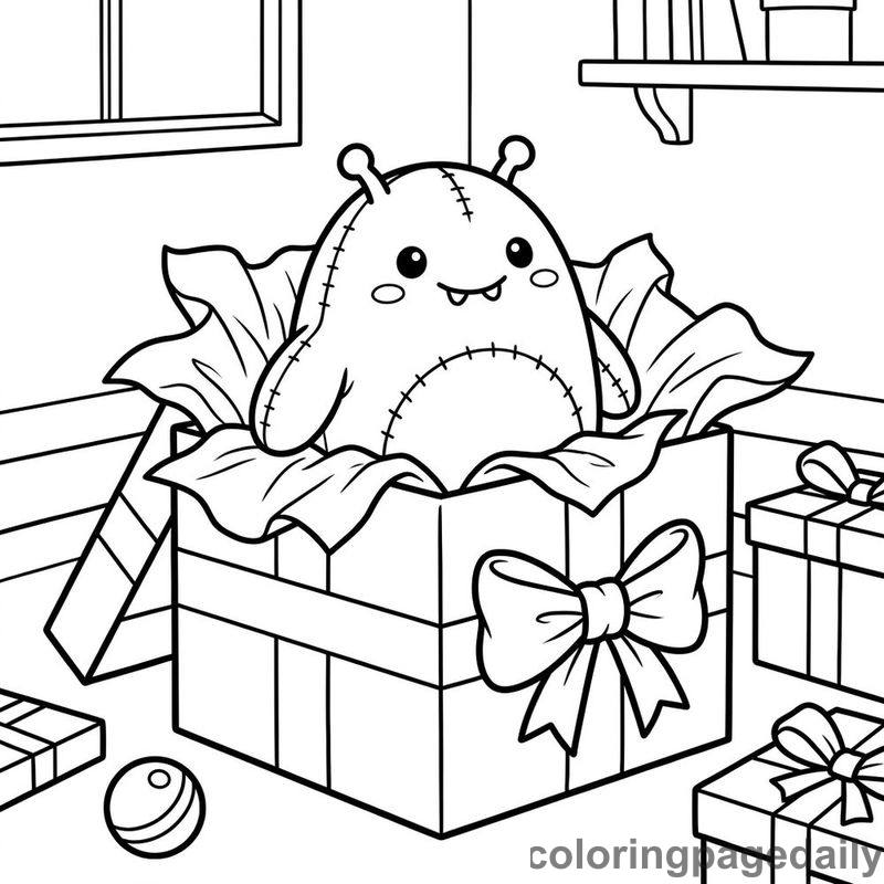Plush Monster In Gift Box - Daily printable coloring page in Cute Monsters and Collectibles category