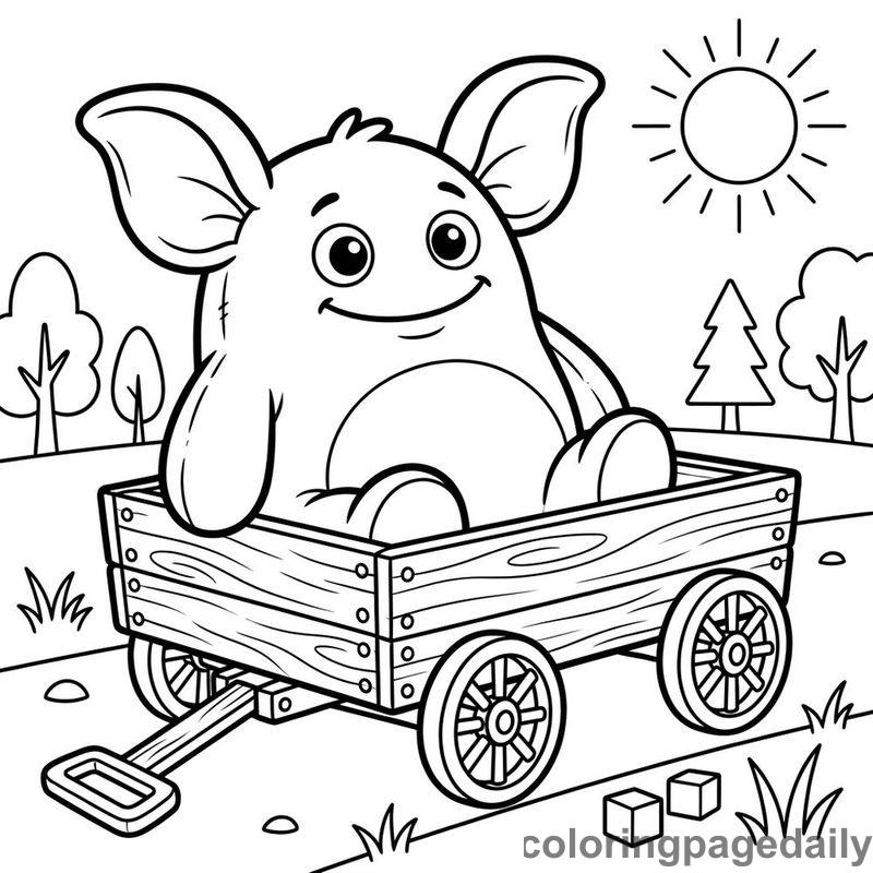 Plush Monster In Toy Wagon - Colored reference example
