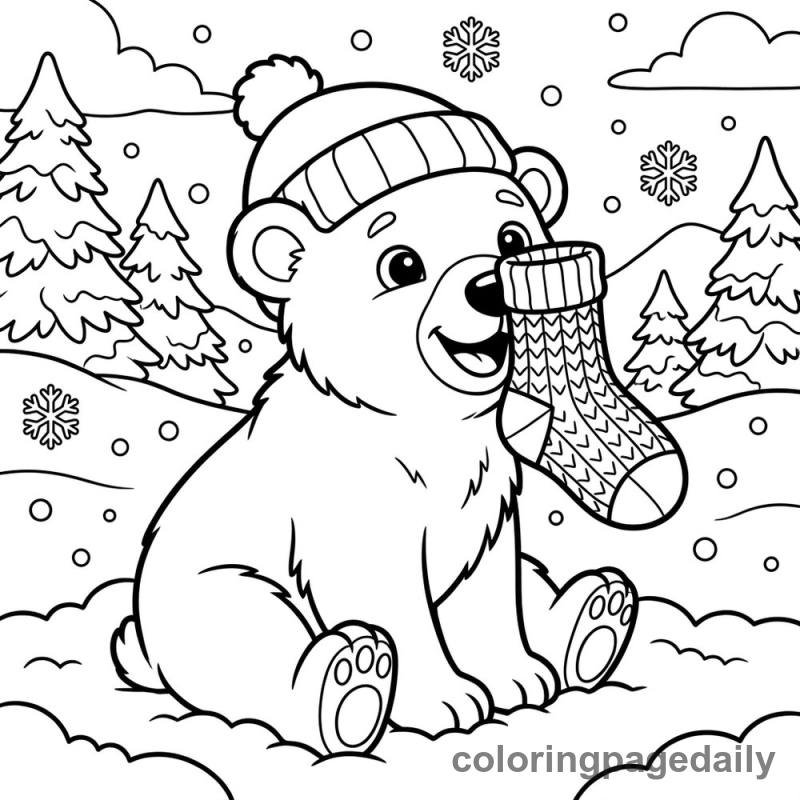 Polar Bear Balancing Winter Sock - Colored reference example