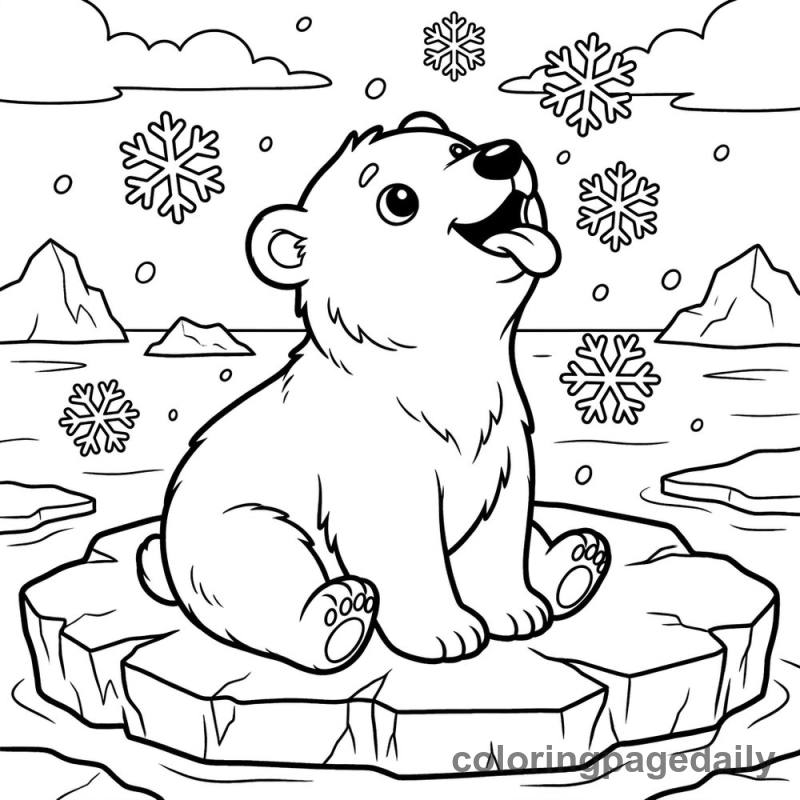 Polar Bear Catching Snowflakes - Colored reference example
