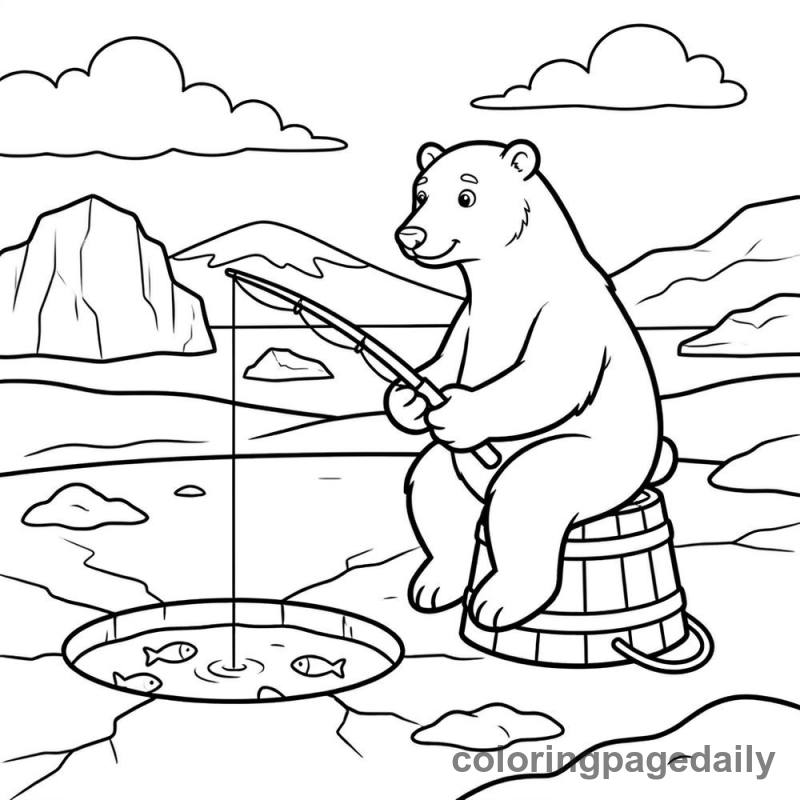 Polar Bear Fishing - Daily printable coloring page in Winter and Snow Season category