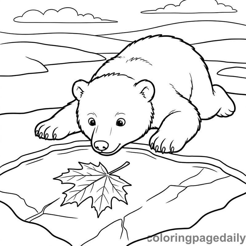 Polar Bear Frozen Leaf - Daily printable coloring page in Winter and Snow Season category
