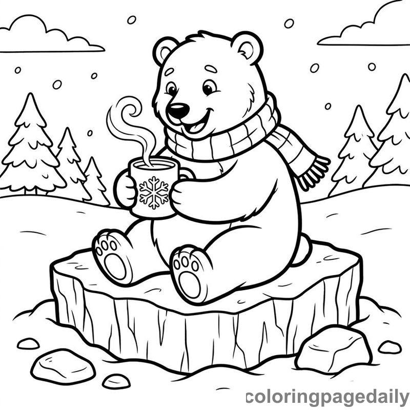 Polar Bear Hot Cocoa - Daily printable coloring page in Winter and Snow Season category