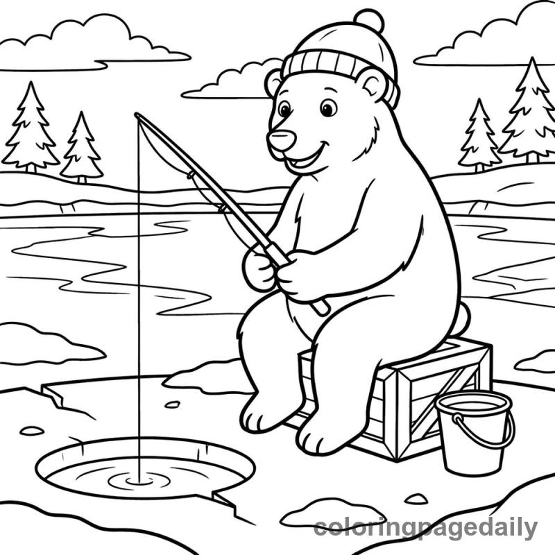 Polar Bear Ice Fishing - Daily printable coloring page in Winter and Snow Season category