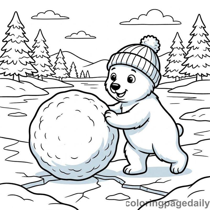 Polar Bear Rolling Snowball - Colored reference example