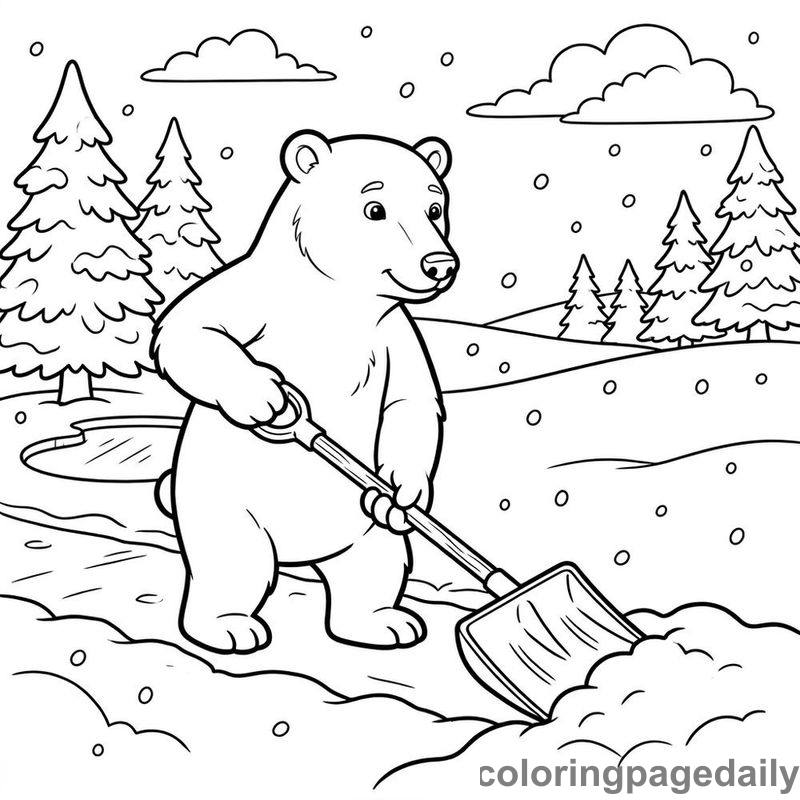 Polar Bear Shoveling Snow - Colored reference example