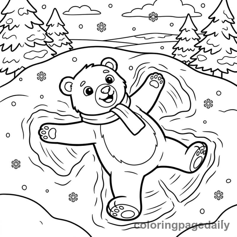 Polar Bear Snow Angel - Daily printable coloring page in Winter and Snow Season category