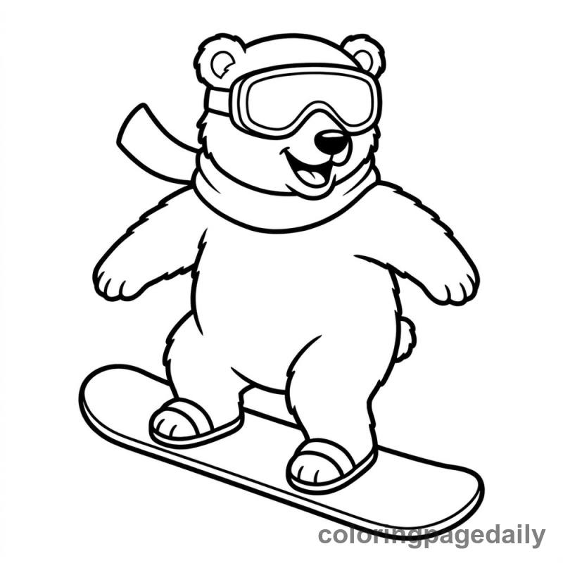 Polar Bear Snowboarding - Daily printable coloring page in Winter and Snow Season category