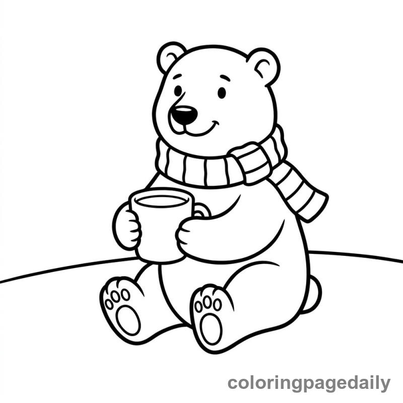 Polar Bear with Cocoa - Daily printable coloring page in Winter and Snow Season category