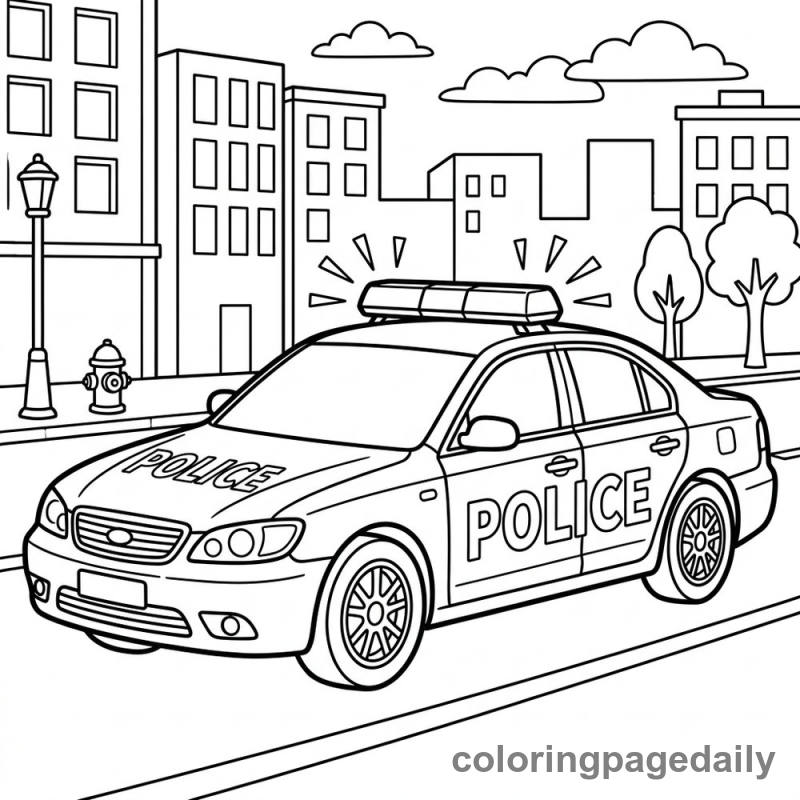 Police Car Patrol - Daily printable coloring page in Vehicle category
