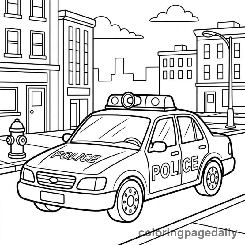 Police Car Patrol - Daily printable coloring page in Vehicle category