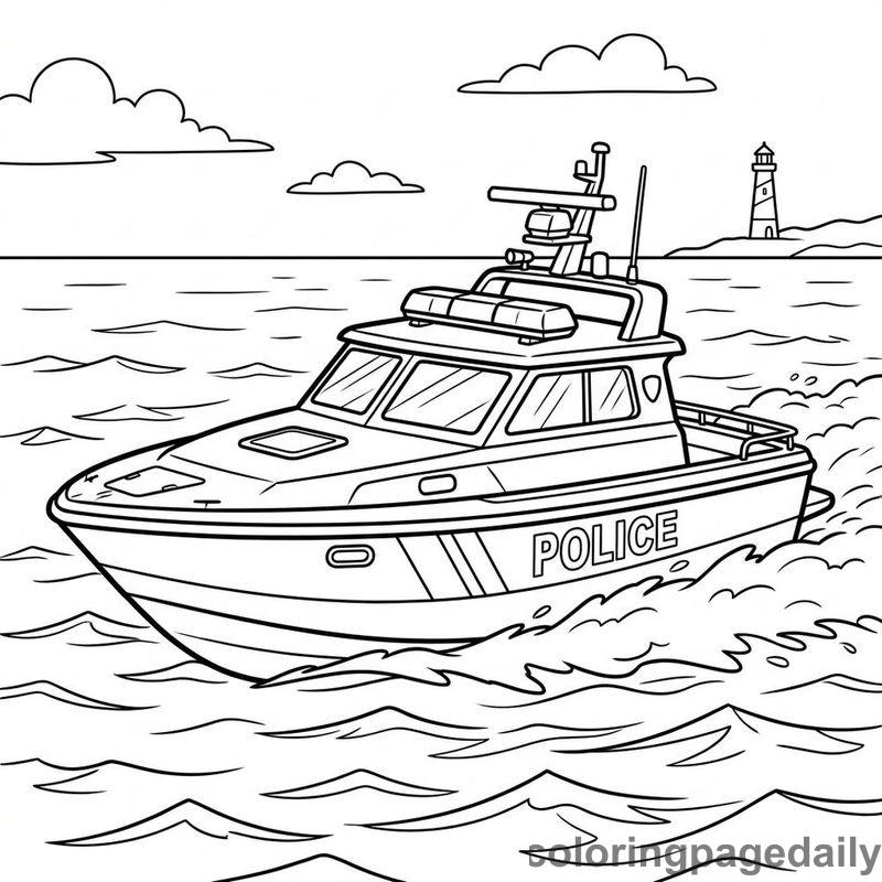 Police Patrol Boat Cruising - Colored reference example