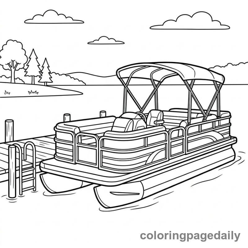 Pontoon Boat on Lake - Daily printable coloring page in Vehicle category