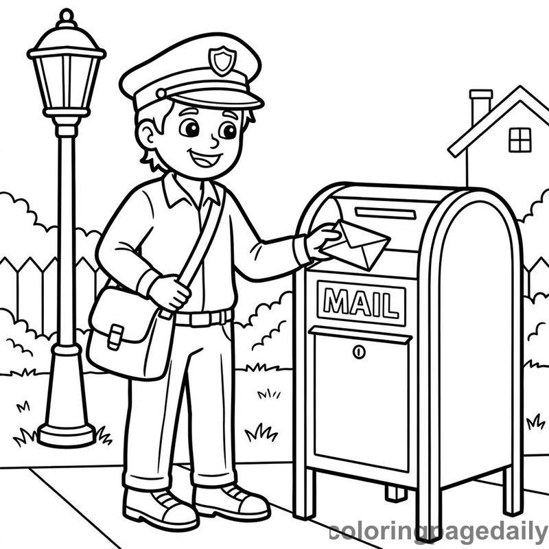 Postal Worker Delivering Letters - Colored reference example