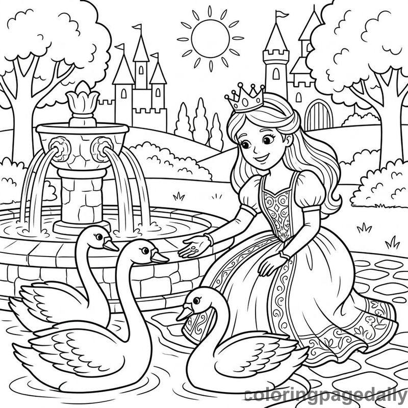Princess Feeding Royal Swans - Colored reference example