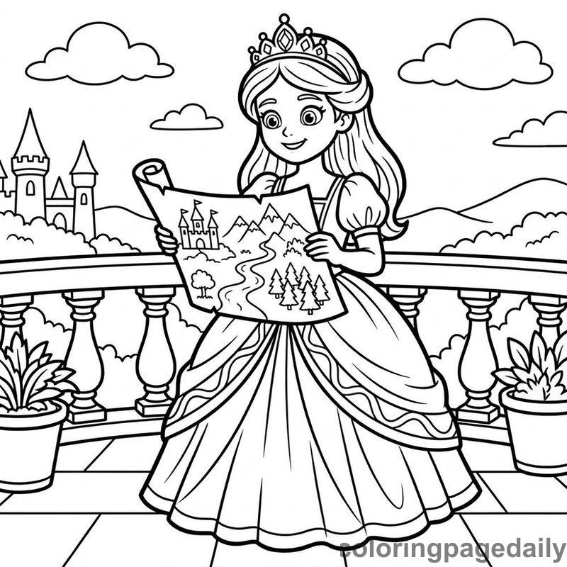 Princess Reading Kingdom Map - Daily printable coloring page in Fairy Tales category