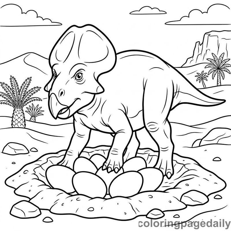 Protoceratops Guarding Eggs - Colored reference example