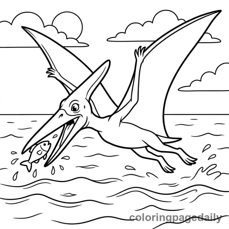 Pip’s Prehistoric Fishing Adventure - story illustration coloring page