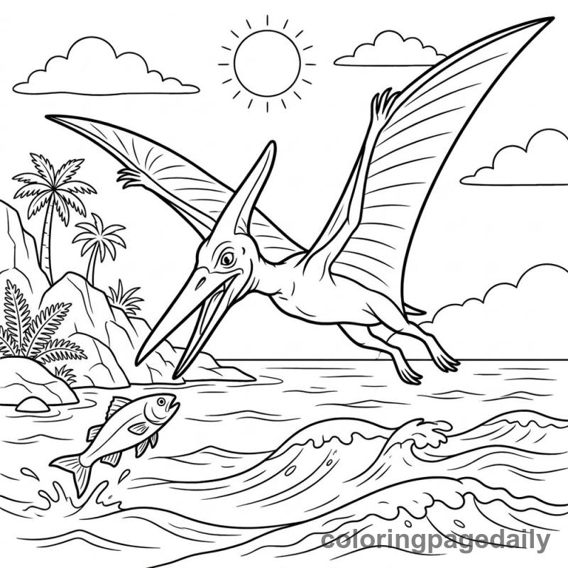 Pteranodon Catching Fish - Colored reference example