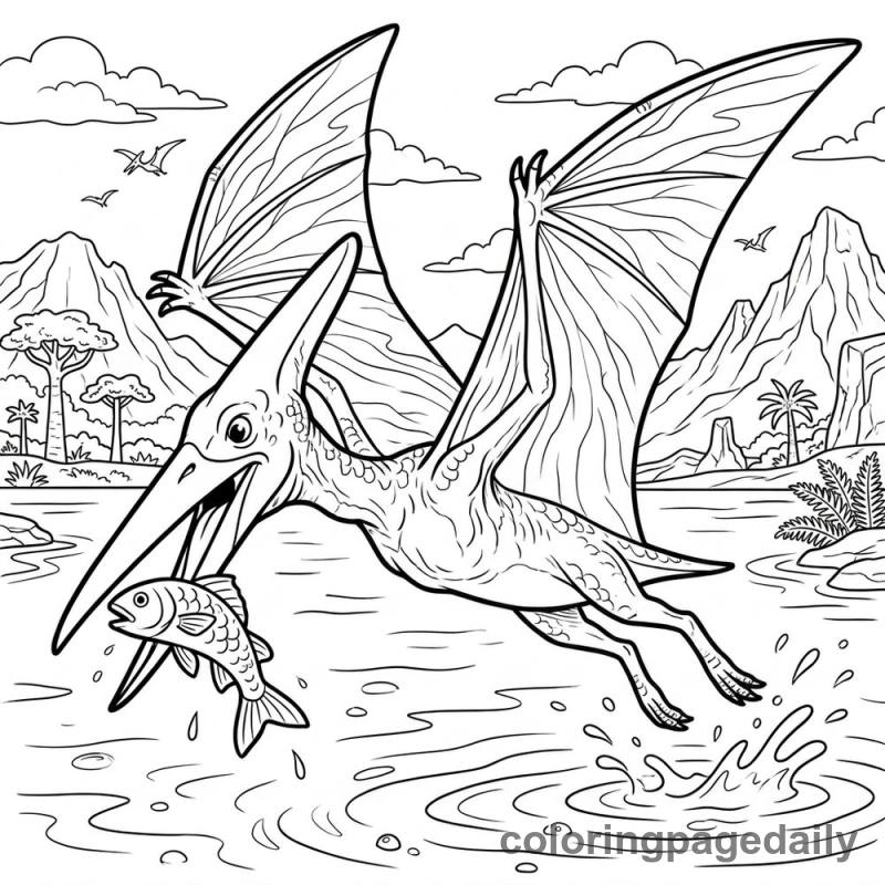 Pteranodon Catching Fish - Colored reference example