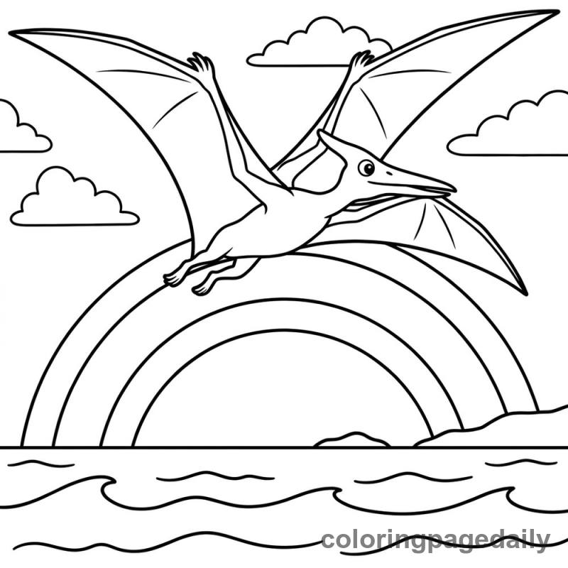 Pteranodon Gliding Past Rainbow - Colored reference example