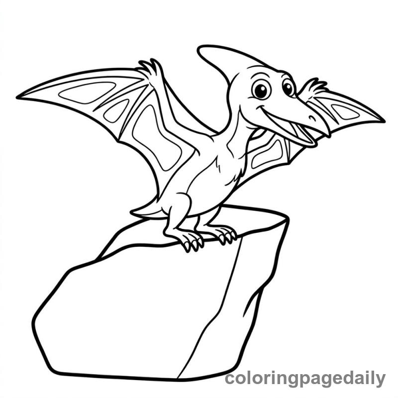 Pterodactyl On Cliff - Daily printable coloring page in Dinosaur category