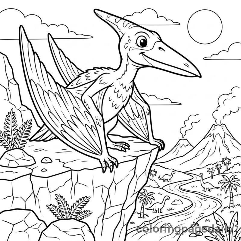 Pterodactyl Perched on Cliff - Colored reference example