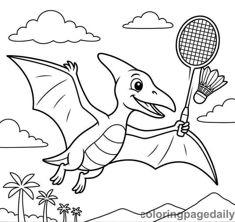 Pterodactyl Playing Badminton - Colored reference example