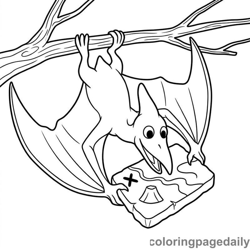 Pterodactyl Reading A Map - Daily printable coloring page in Dinosaur category