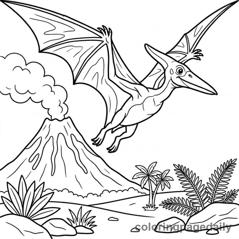 Pterodactyl Volcano Flight - Colored reference example