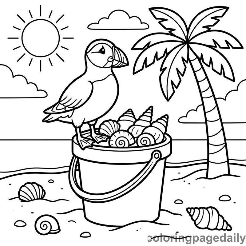 Puffin Exploring Beach Bucket - Colored reference example