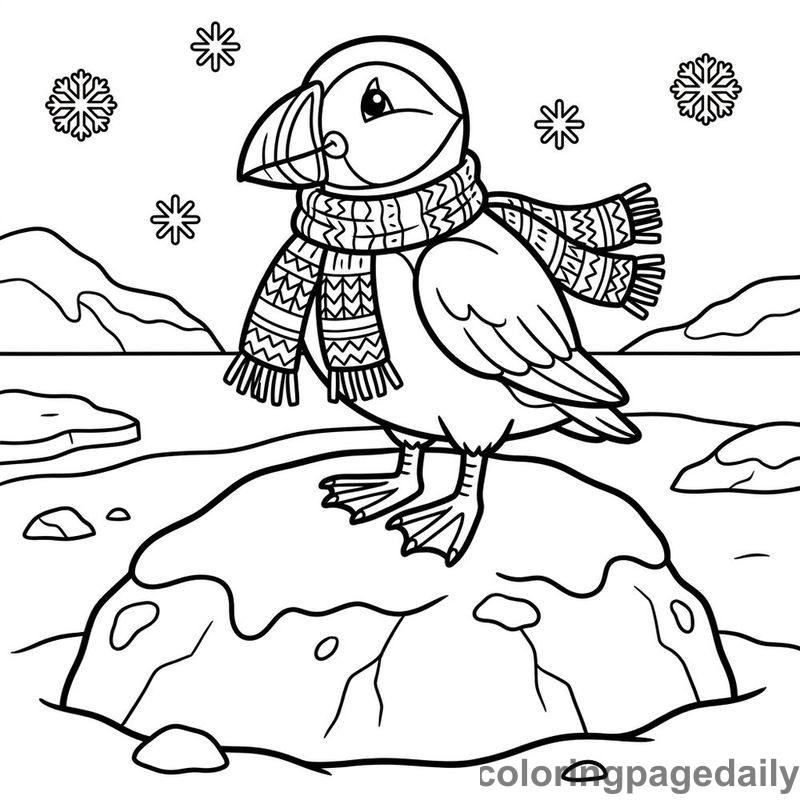 Puffin On Snowy Rock - Colored reference example