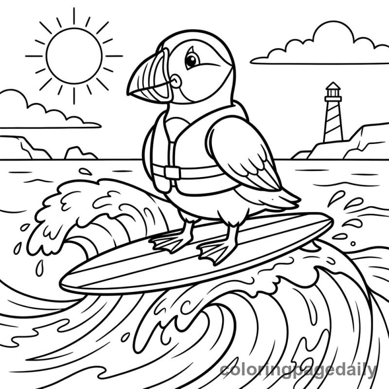Puffin Surfing Ocean Wave - Colored reference example