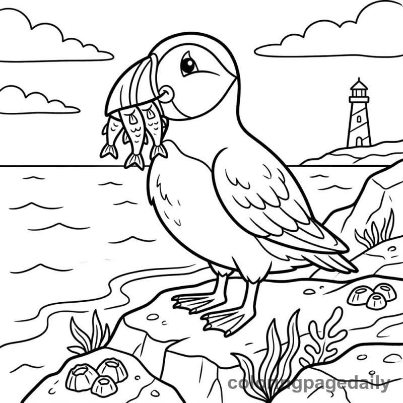 Puffin's Perfect Fish Catch - Colored reference example