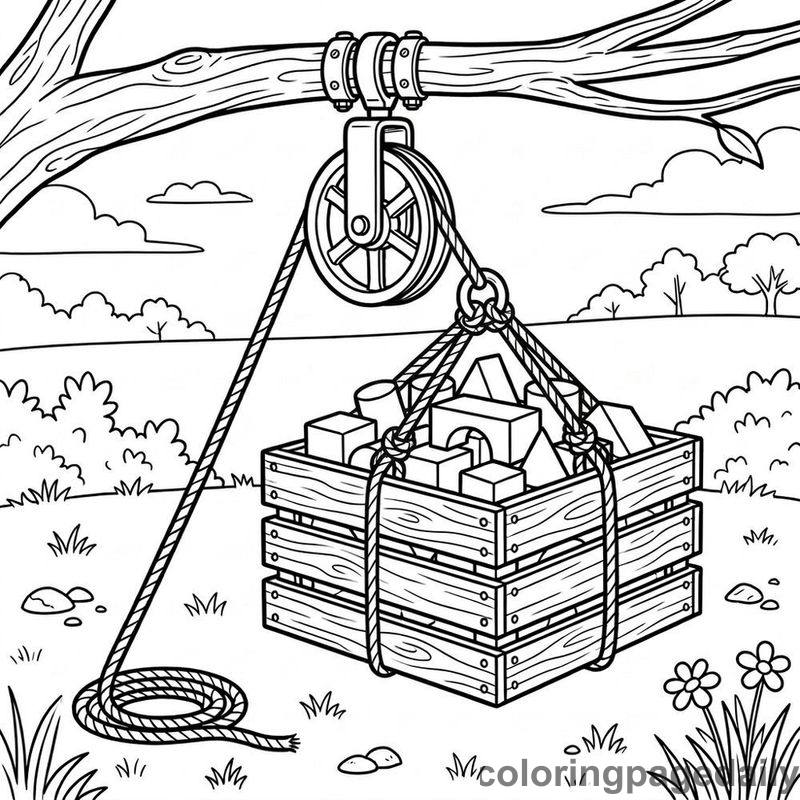 Pulley Wheel Hoisting Wooden Crate - Colored reference example
