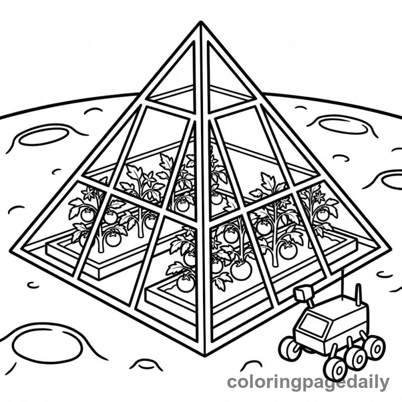 Pyramid Lunar Greenhouse - Daily printable coloring page in Space category