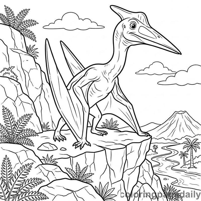 Quetzalcoatlus On Rocky Cliff - Colored reference example
