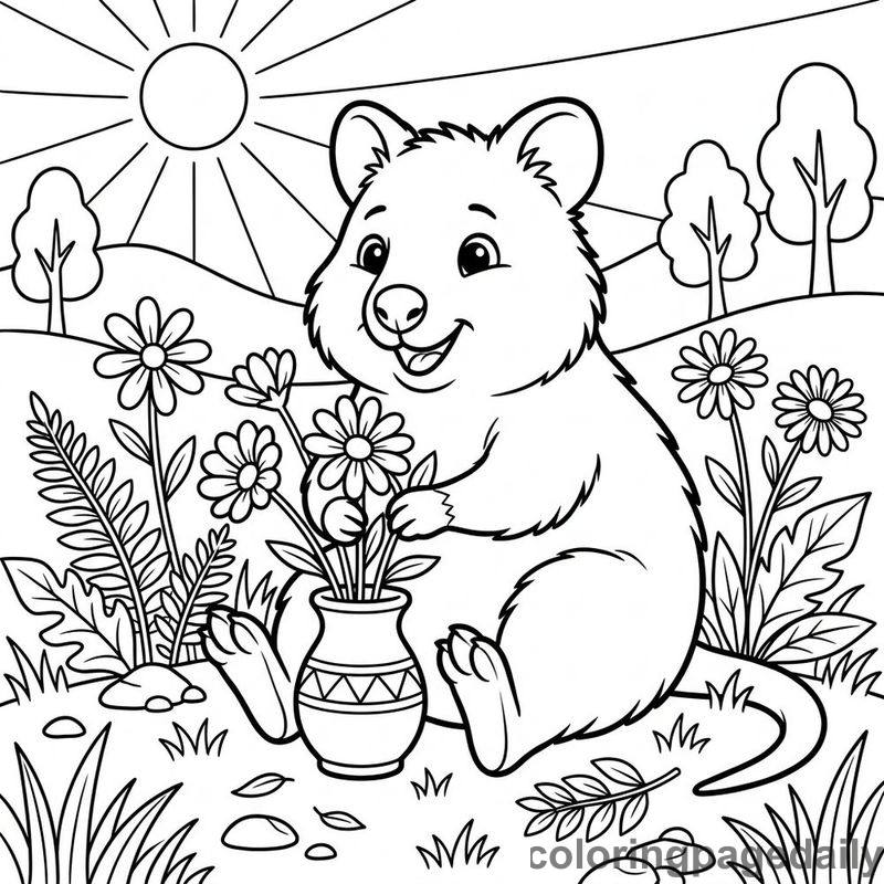 Quokka Arranging Flowers - Colored reference example