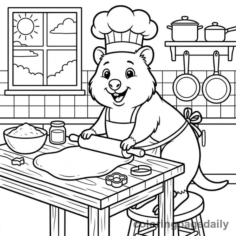 Quokka Chef Baking - Daily printable coloring page in Animals category
