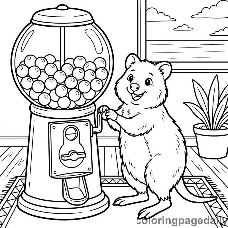 Quokka With Gumball Machine - Daily printable coloring page in Animals category