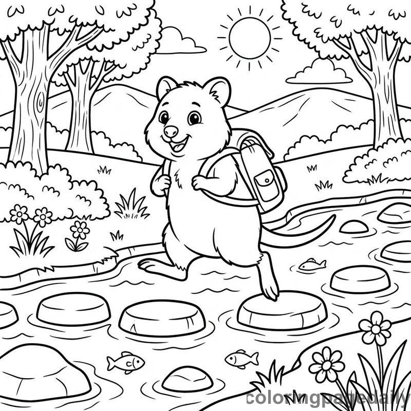 Quokka Hopping Across Stream - Colored reference example