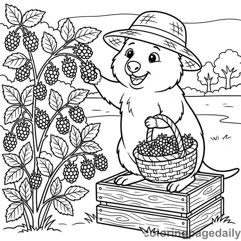 Quokka Picking Fresh Blackberries - Colored reference example