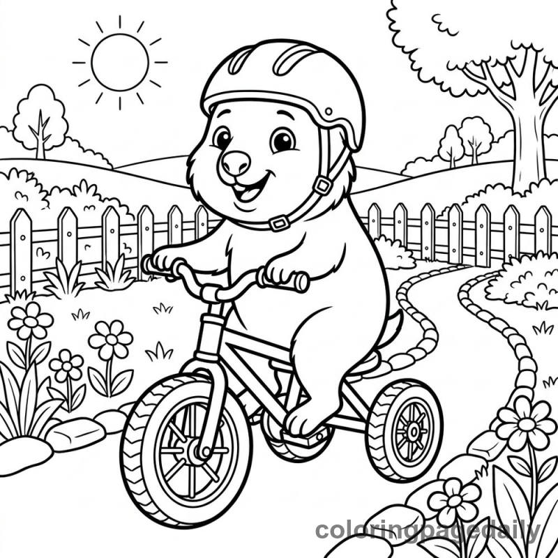 Quokka Riding Tricycle - Daily printable coloring page in Animals category