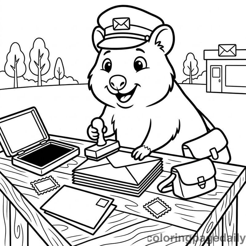 Quokka Stamping Envelopes - Daily printable coloring page in Animals category