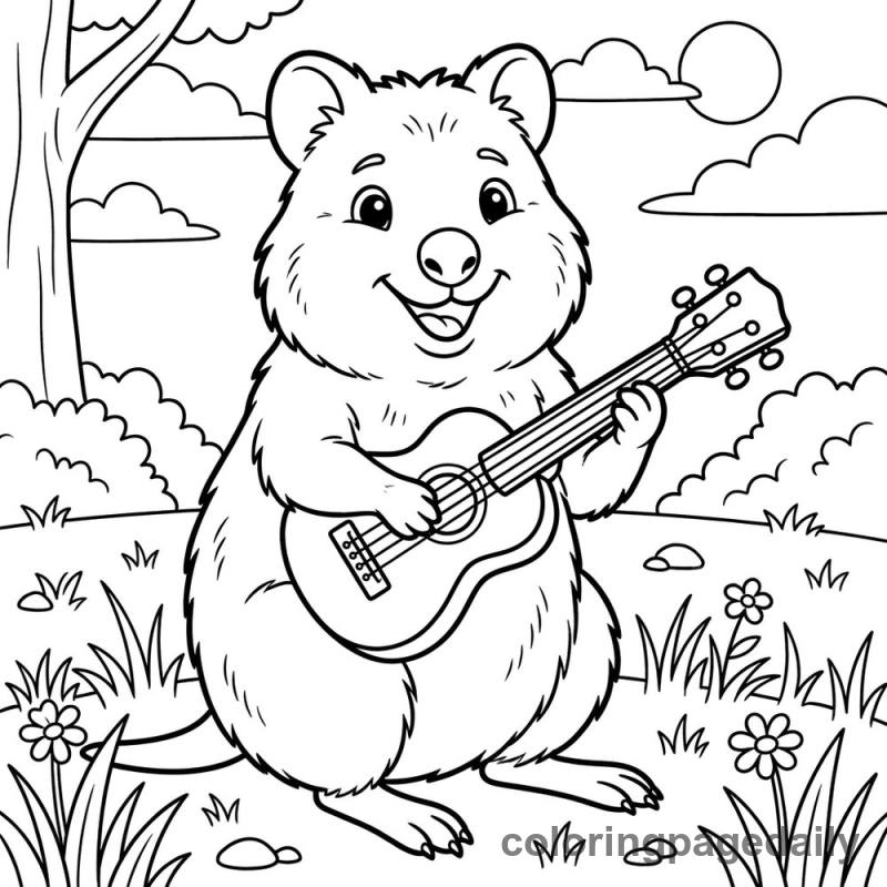 Quokka Strumming a Ukulele - Colored reference example