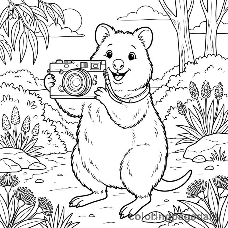 Quokka Taking Photos - Daily printable coloring page in Animals category