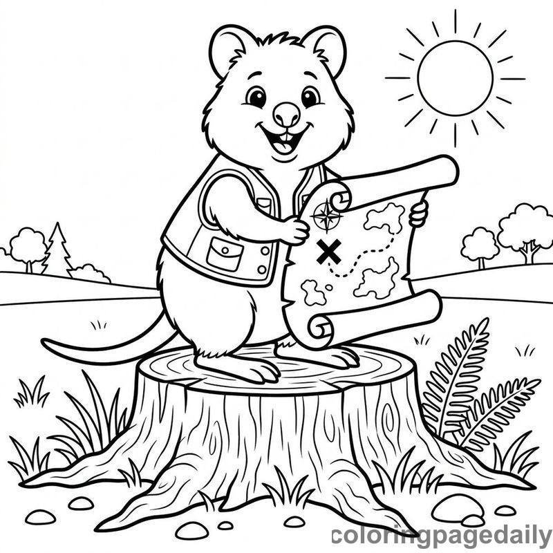 Quokka Unrolling Treasure Map - Colored reference example