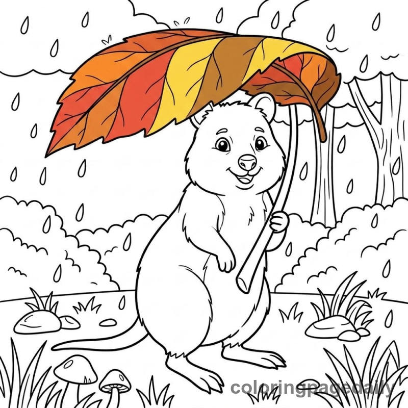 Quokka With Leaf Umbrella - Colored reference example