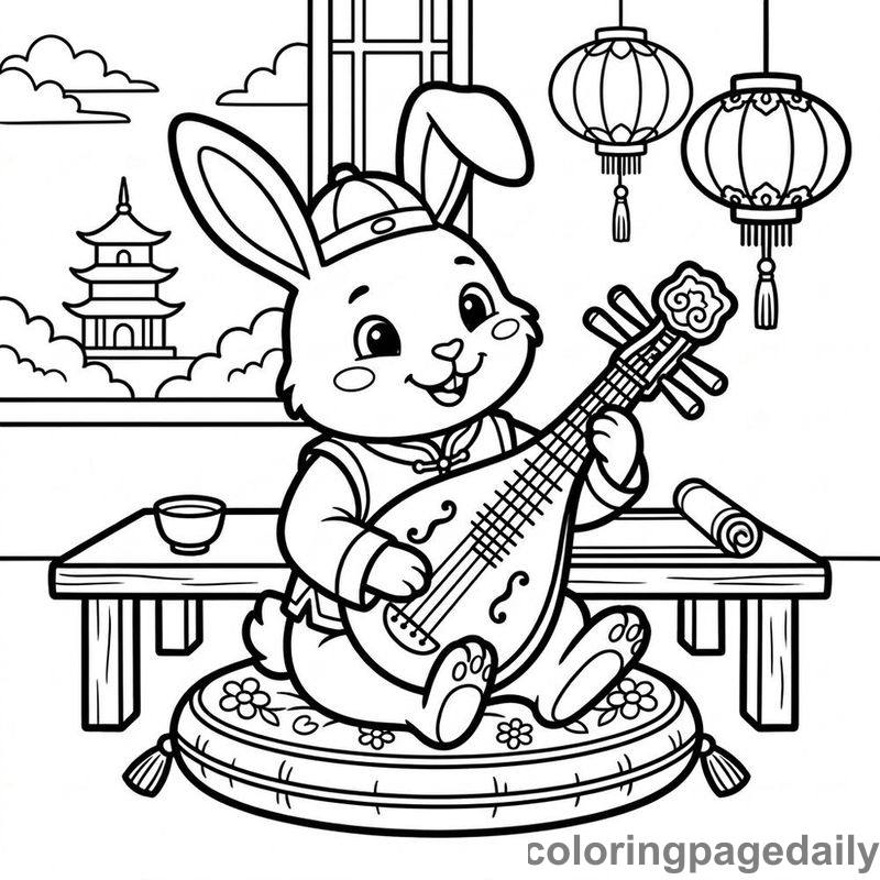 Rabbit Playing Pipa - Colored reference example