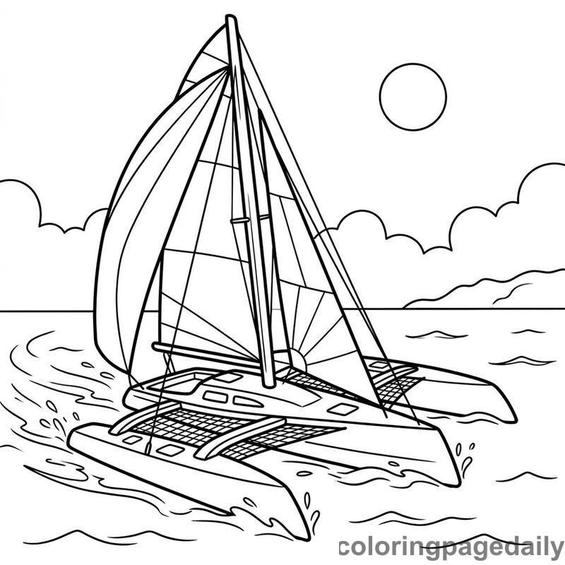 Racing Trimaran Sailboat - Daily printable coloring page in Vehicle category